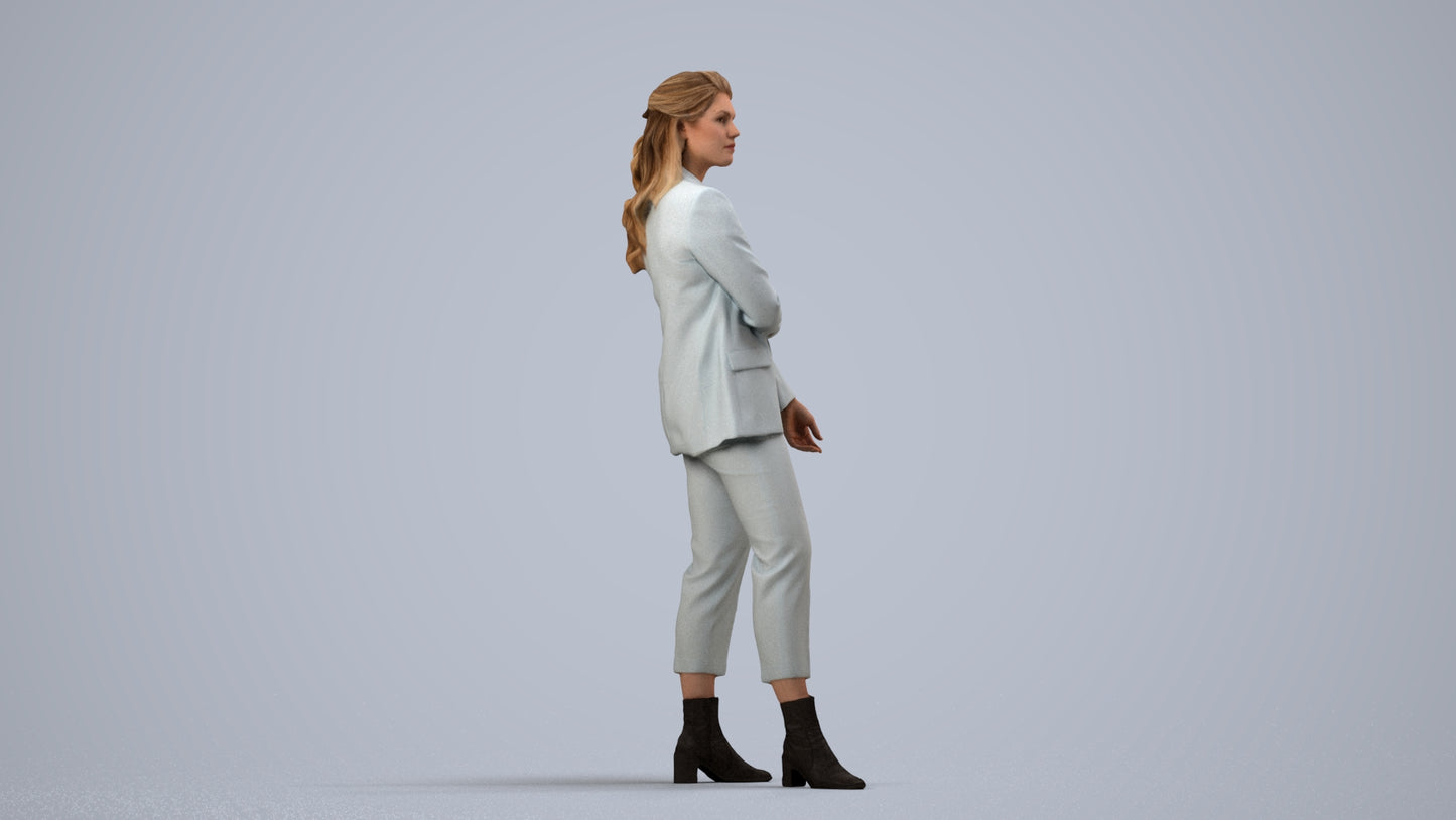 photogrammetry 3D woman business, realistic human model archviz FBX, side view render