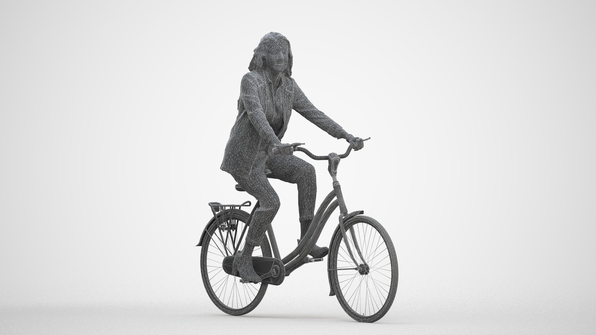 photogrammetry 3D woman business cycling, realistic human model archviz FBX, three-quarter front view render