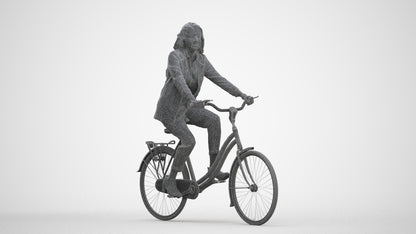 photogrammetry 3D woman business cycling, realistic human model archviz FBX, three-quarter front view render