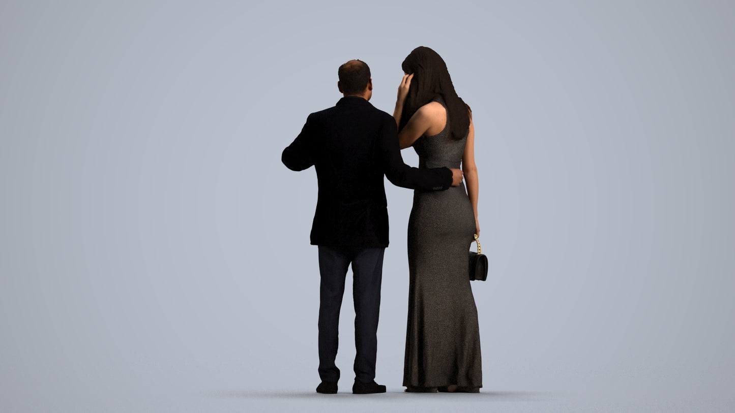 3D people model man formal couple, scanned human for 3ds Max rendering, front view render