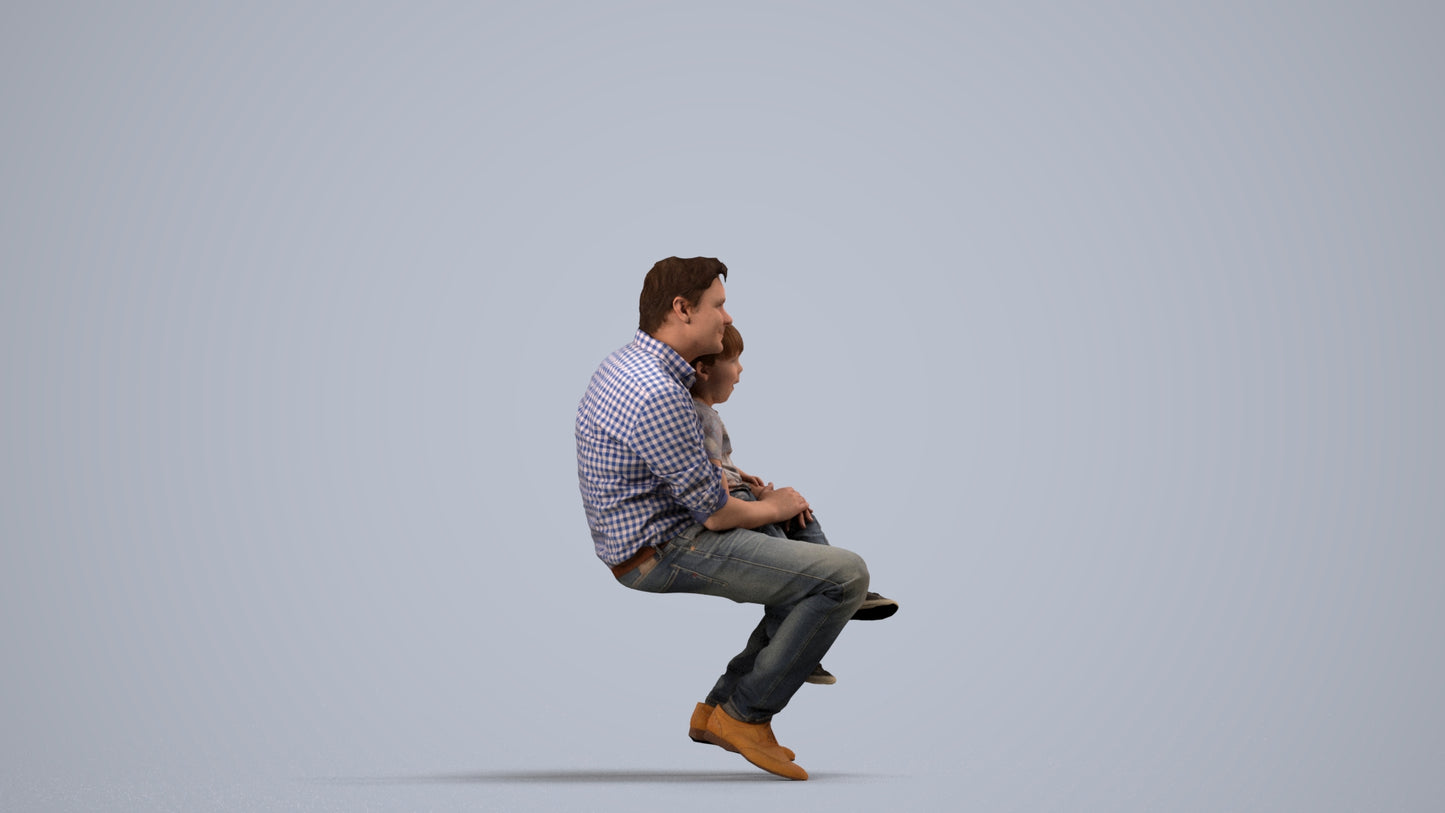 3D people model boy casual kids, scanned human for 3ds Max rendering, side view render