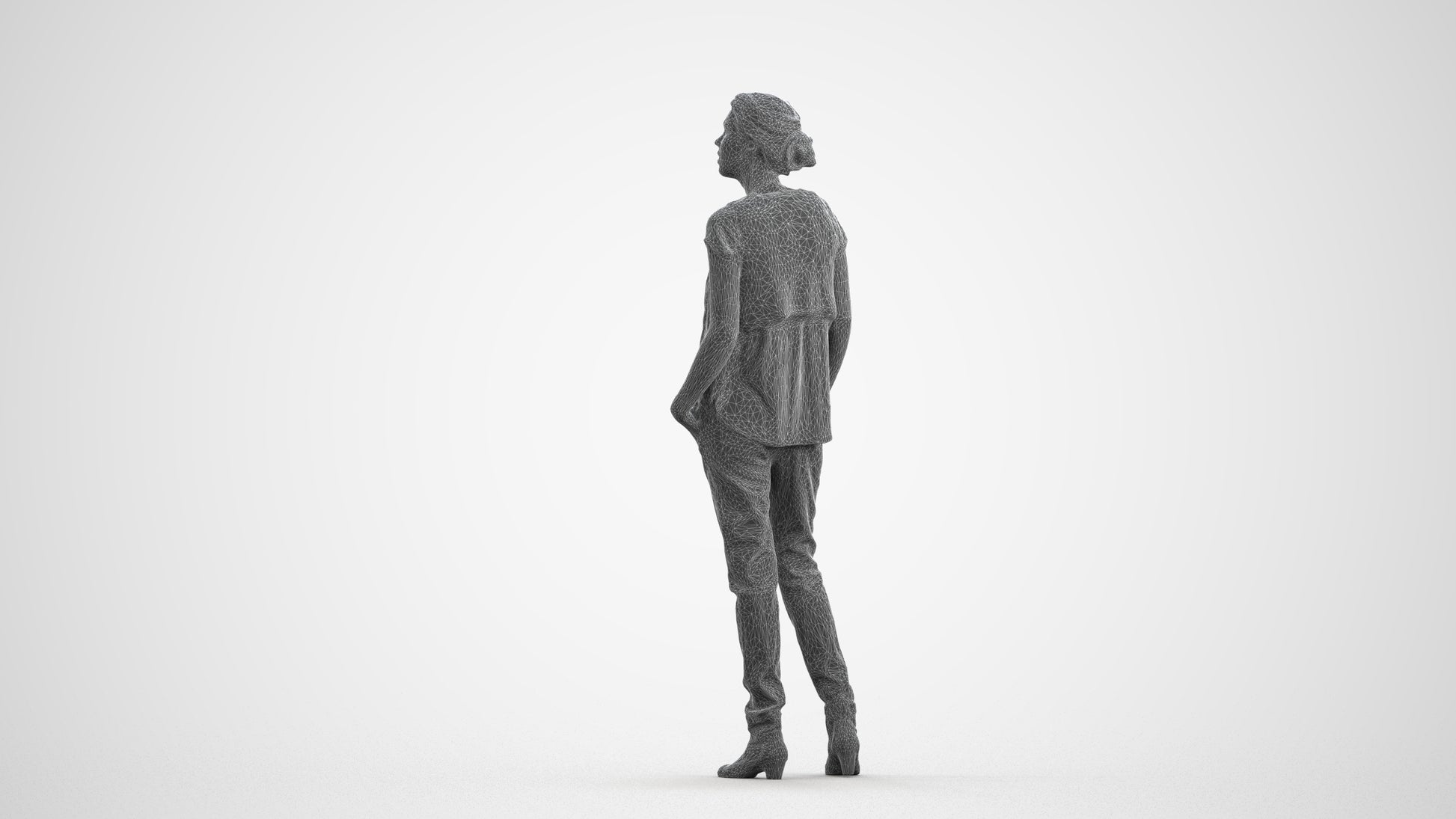 scanned 3D woman casual standing, photogrammetry people for Enscape and V-Ray, wireframe front view
