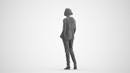 scanned 3D woman casual standing, photogrammetry people for Enscape and V-Ray, wireframe front view