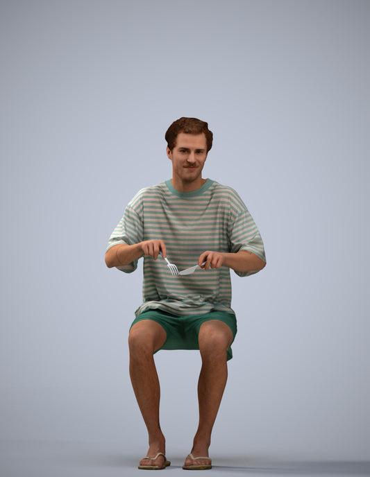 realistic 3D man casual sitting, scanned archviz people for Blender and 3ds Max