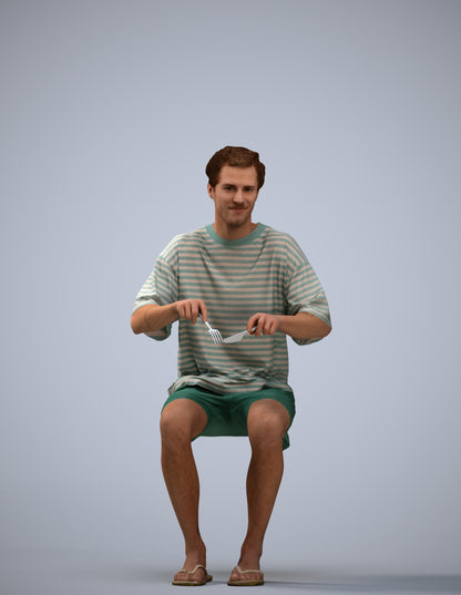 realistic 3D man casual sitting, scanned archviz people for Blender and 3ds Max