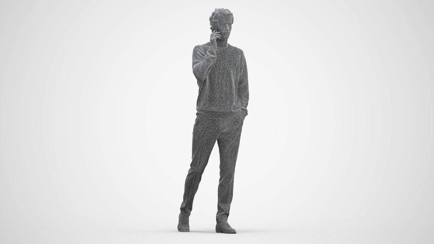3D human model man casual walking, photogrammetry scanned person for archviz, three-quarter front view render
