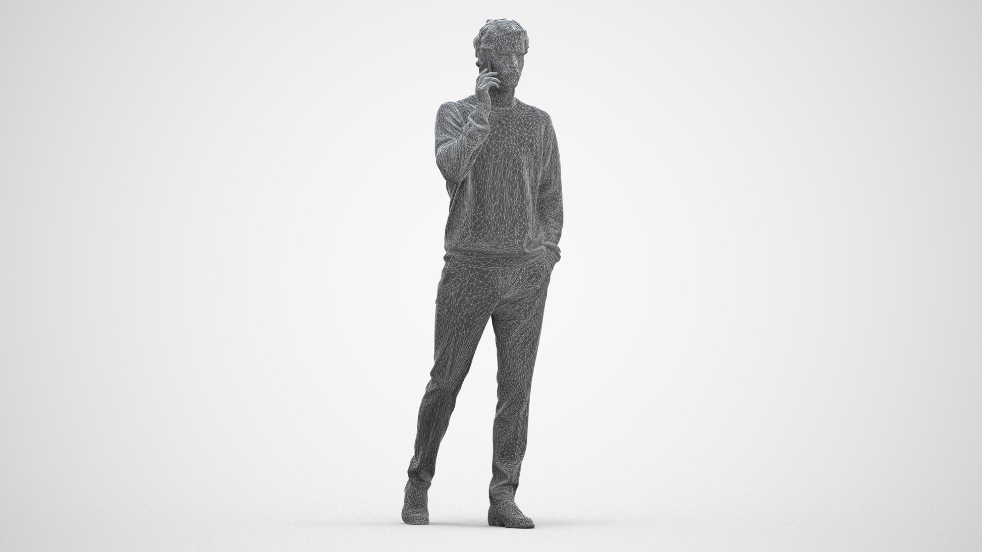 3D human model man casual walking, photogrammetry scanned person for archviz, three-quarter front view render