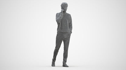 3D human model man casual walking, photogrammetry scanned person for archviz, three-quarter front view render