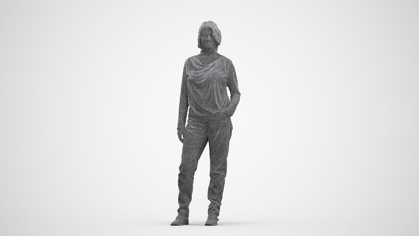 3D people model woman casual standing, scanned human for 3ds Max rendering, three-quarter front view render