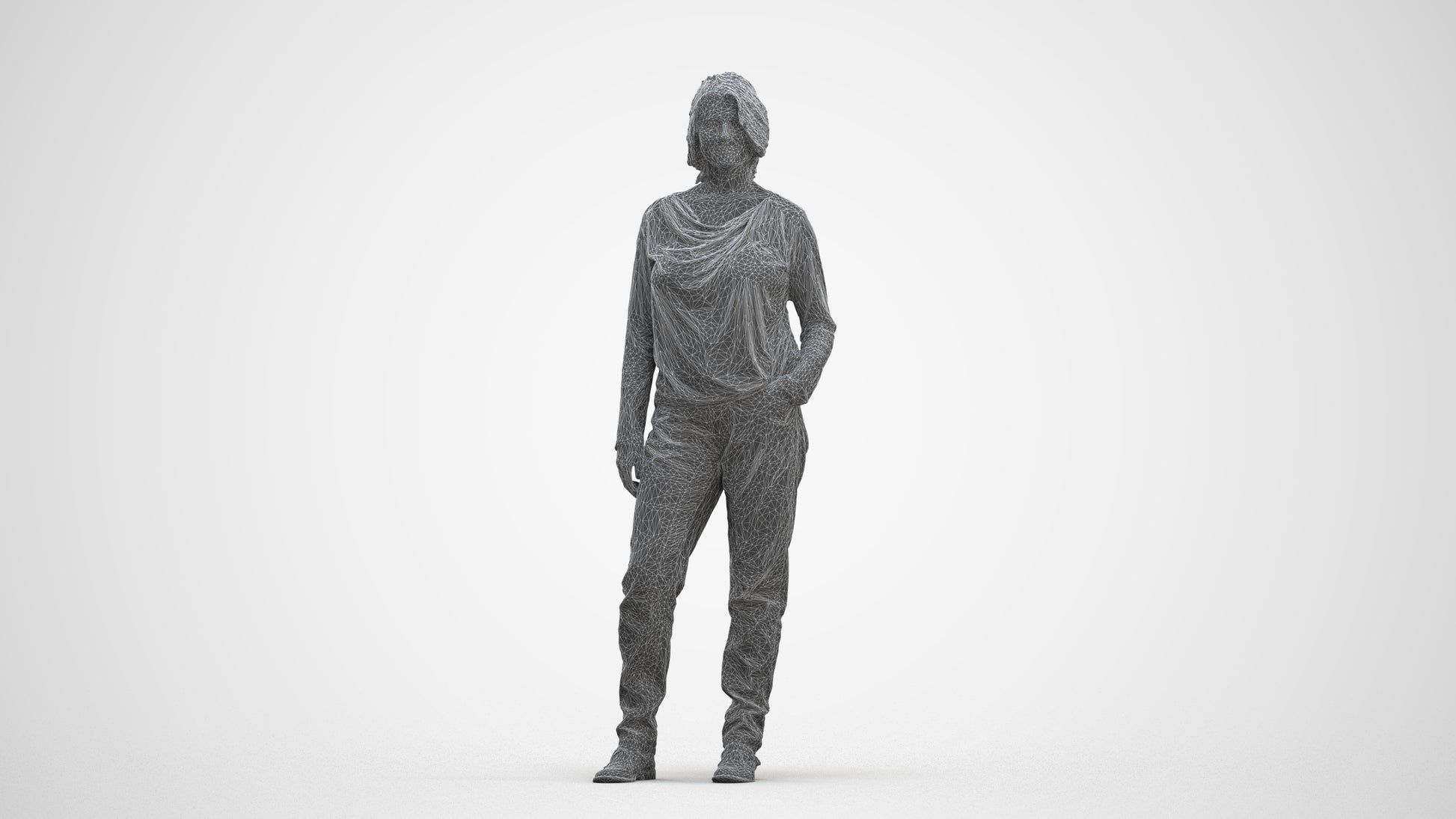 3D people model woman casual standing, scanned human for 3ds Max rendering, three-quarter front view render