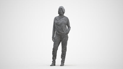 3D people model woman casual standing, scanned human for 3ds Max rendering, three-quarter front view render