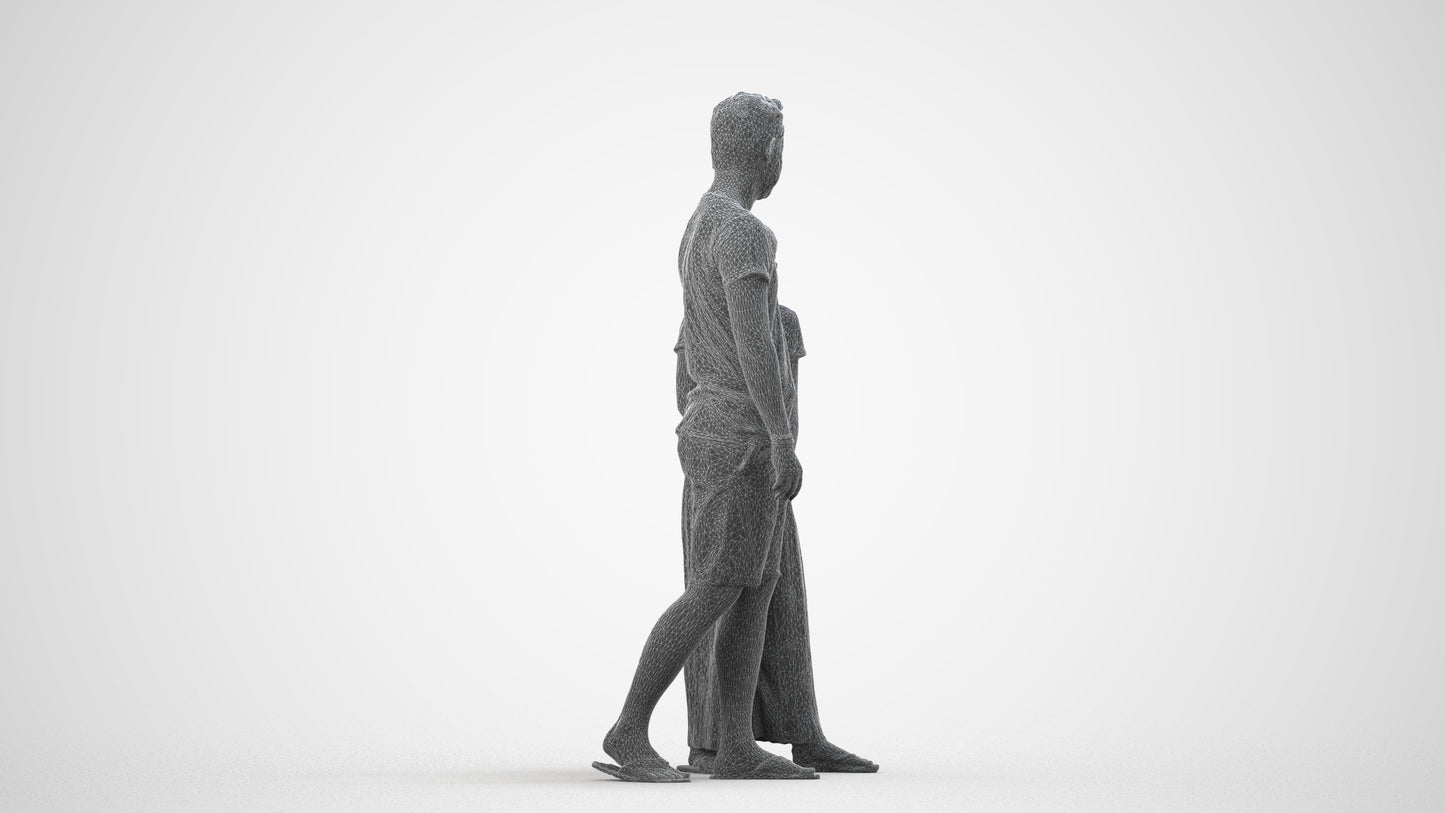 realistic 3D human girl kids, archviz people FBX OBJ for Blender, wireframe side view