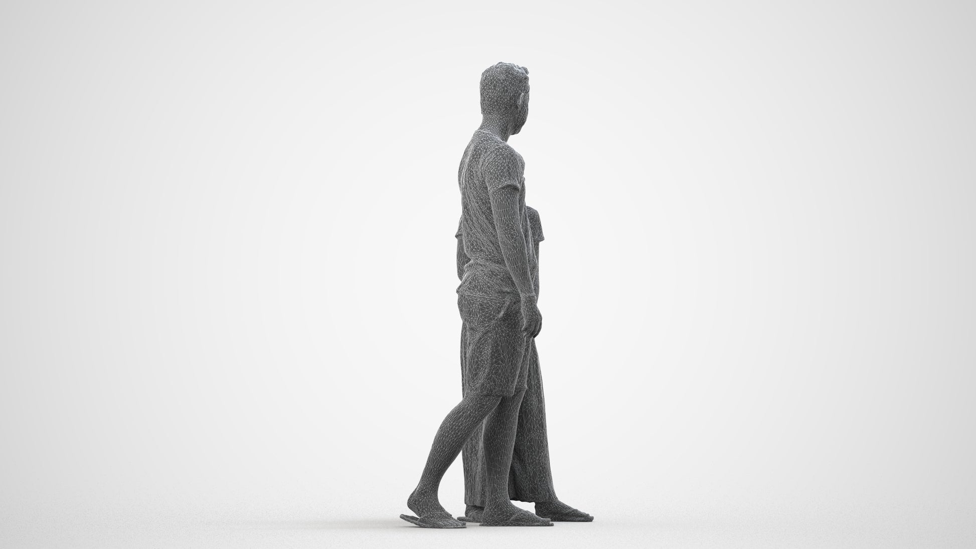 realistic 3D human girl kids, archviz people FBX OBJ for Blender, wireframe side view