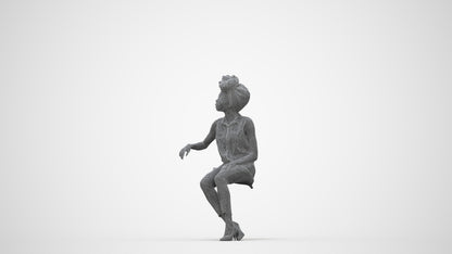 3D people model woman casual sitting, scanned human for 3ds Max rendering, wireframe back view