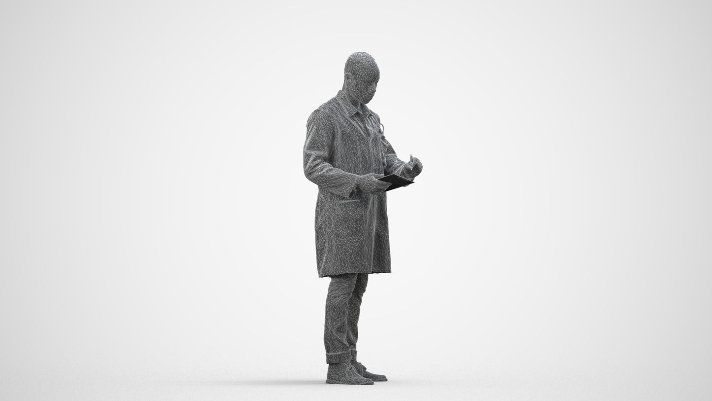 photogrammetry 3D man medical, realistic human model archviz FBX, wireframe side view