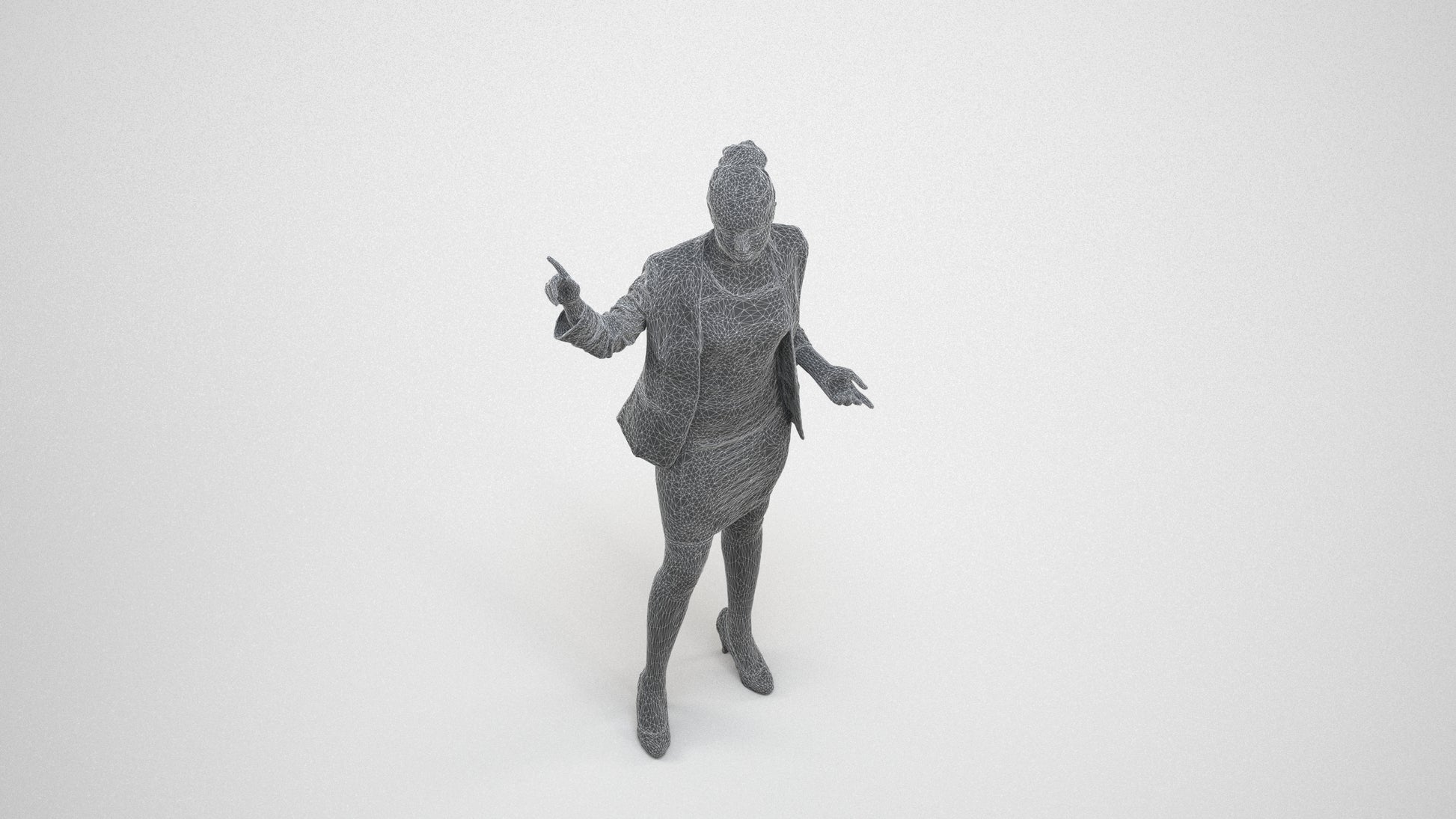 photogrammetry 3D woman business, realistic human model archviz FBX, wireframe three-quarter view