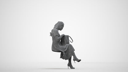 3D people model woman casual sitting, scanned human for 3ds Max rendering, wireframe side view