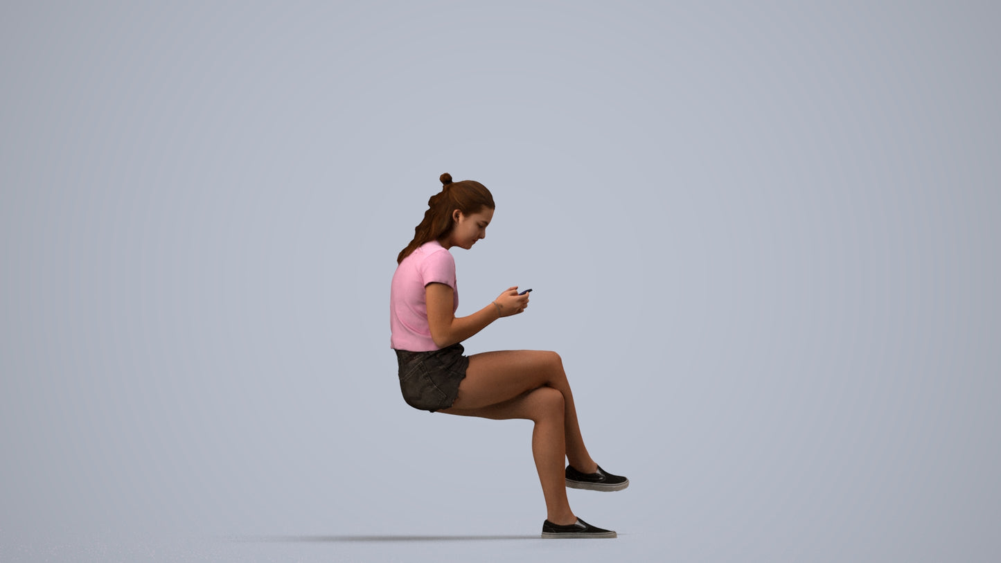 photogrammetry 3D girl casual kids, realistic human model archviz FBX, side view render