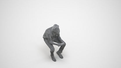 3D scanned man sitting casual, photorealistic archviz people for Enscape and SketchUp, wireframe three-quarter view