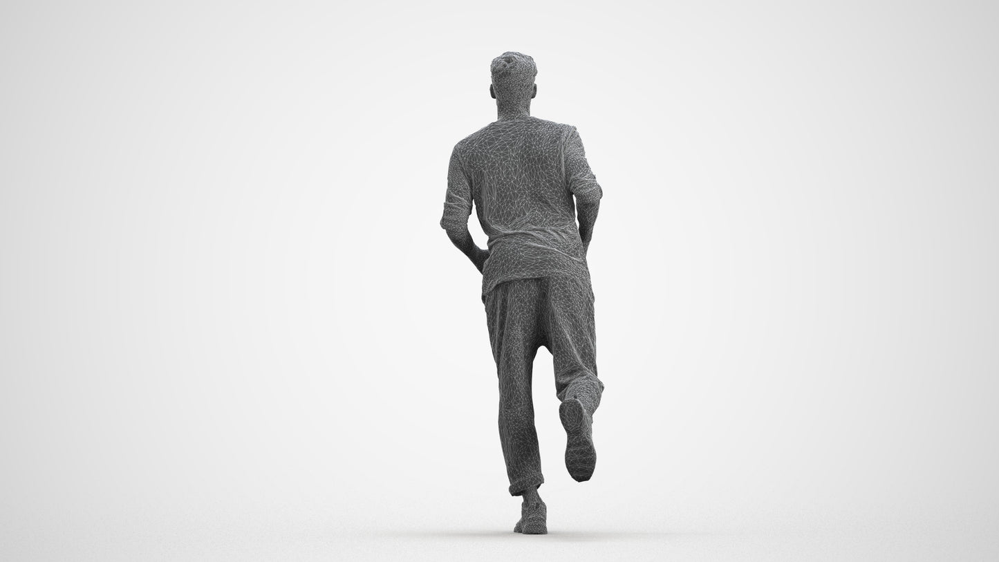 scanned 3D man casual sport, photogrammetry people for Enscape and V-Ray, wireframe front view