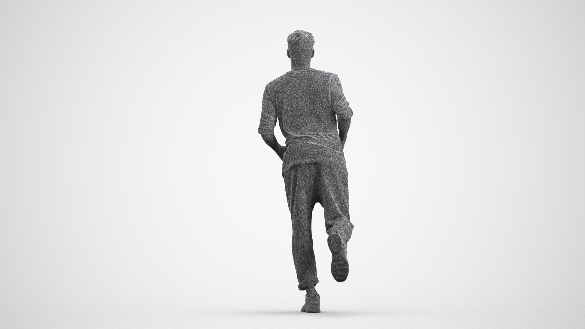 scanned 3D man casual sport, photogrammetry people for Enscape and V-Ray, wireframe front view