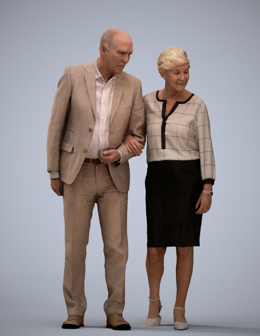 realistic 3D people senior woman business couple, render-ready for V-Ray and Corona, FBX OBJ
