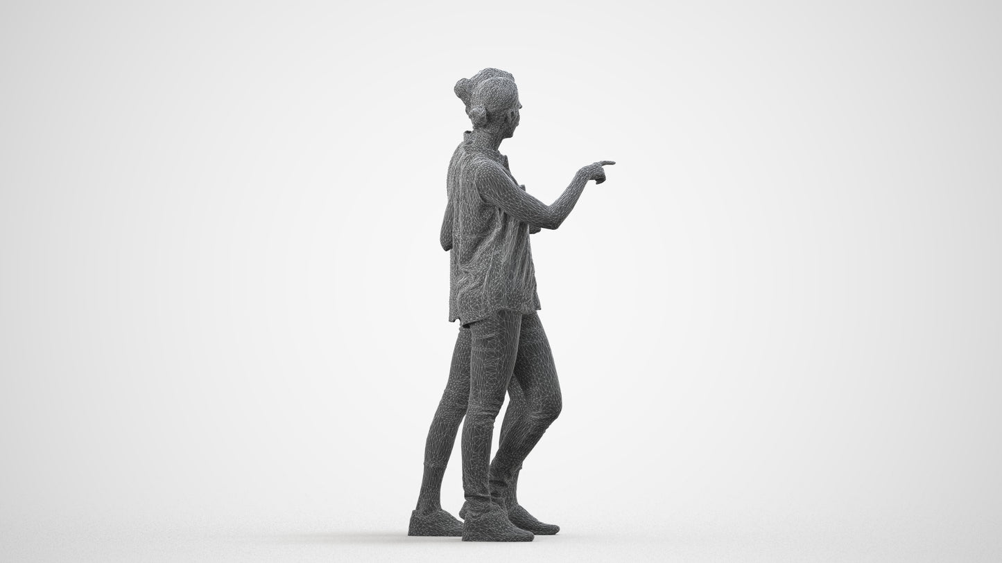 3D human model woman casual couple, photogrammetry scanned person for archviz, wireframe side view
