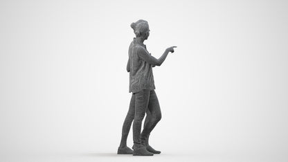 3D human model woman casual couple, photogrammetry scanned person for archviz, wireframe side view