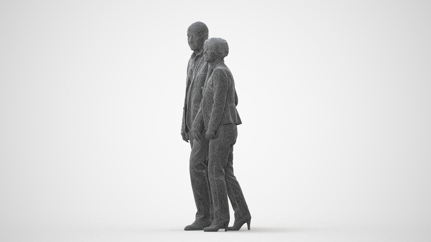 3D human model senior woman business couple, photogrammetry scanned person for archviz, square thumbnail