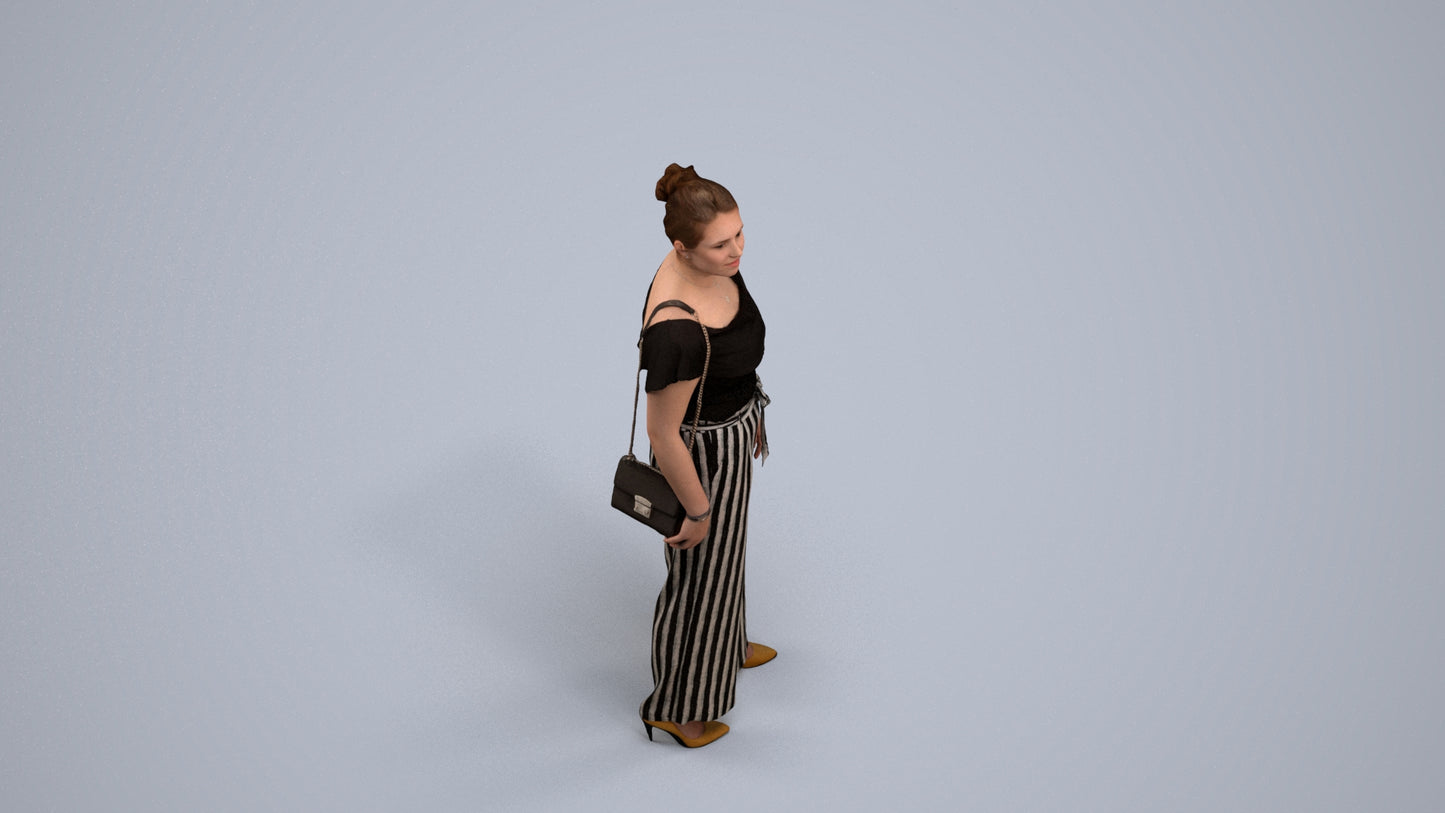 realistic 3D woman casual walking, scanned archviz people for Blender and 3ds Max, back view render