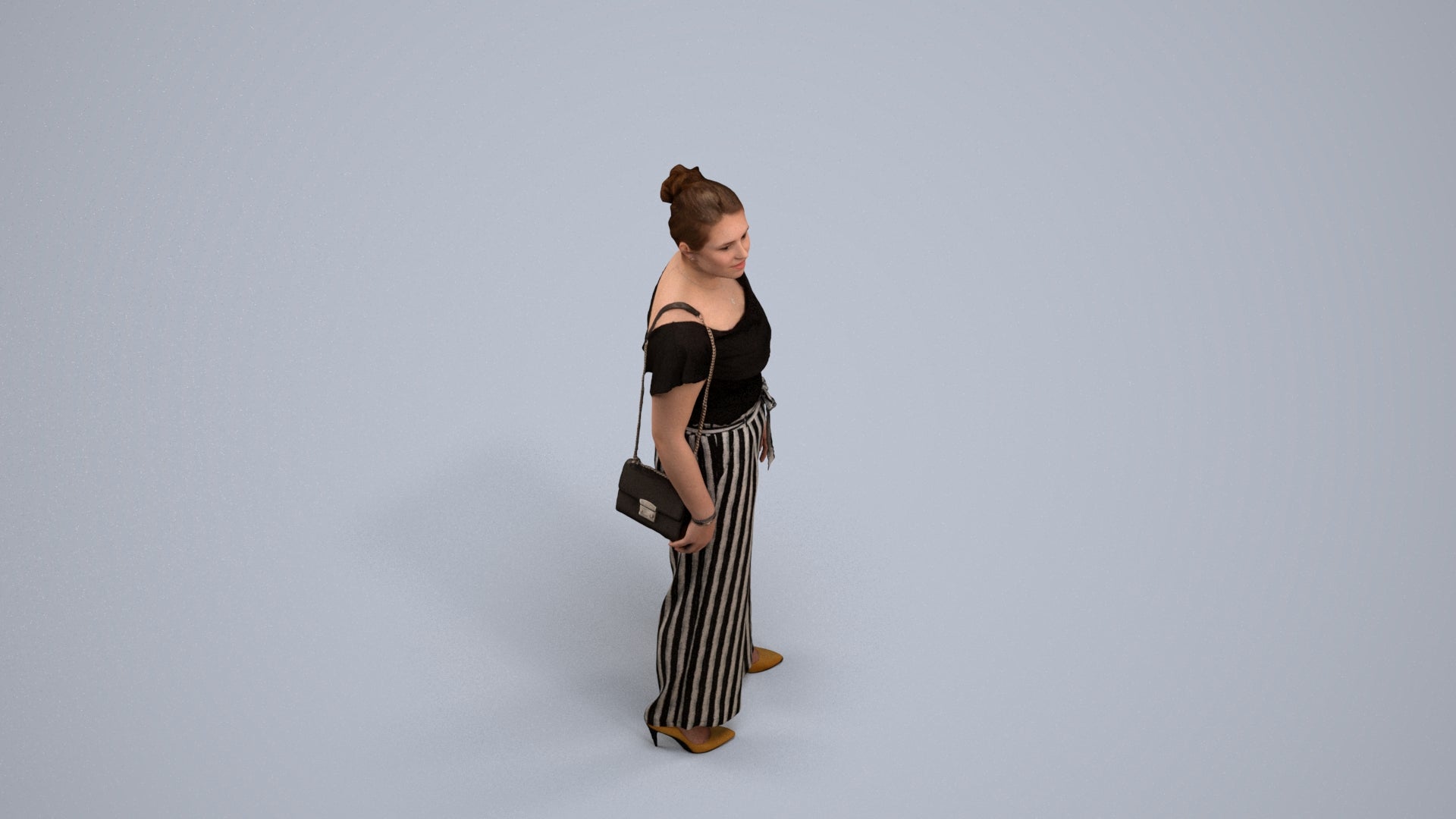 realistic 3D woman casual walking, scanned archviz people for Blender and 3ds Max, back view render
