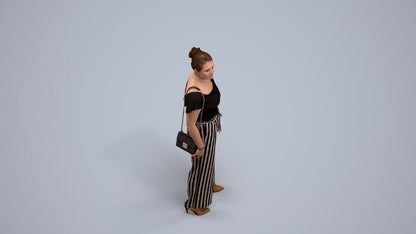 realistic 3D woman casual walking, scanned archviz people for Blender and 3ds Max, back view render