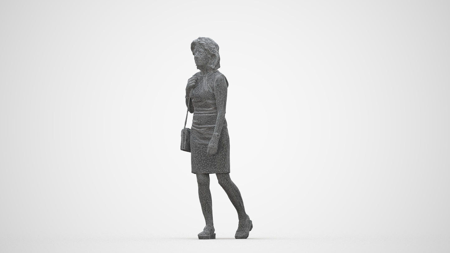 realistic 3D people woman business walking, render-ready for V-Ray and Corona, FBX OBJ, wireframe back view