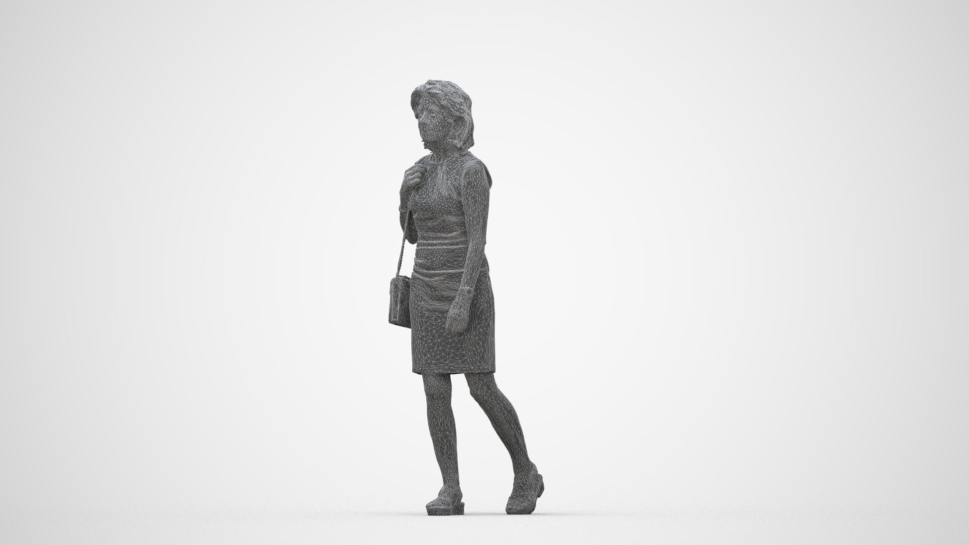 realistic 3D people woman business walking, render-ready for V-Ray and Corona, FBX OBJ, wireframe back view