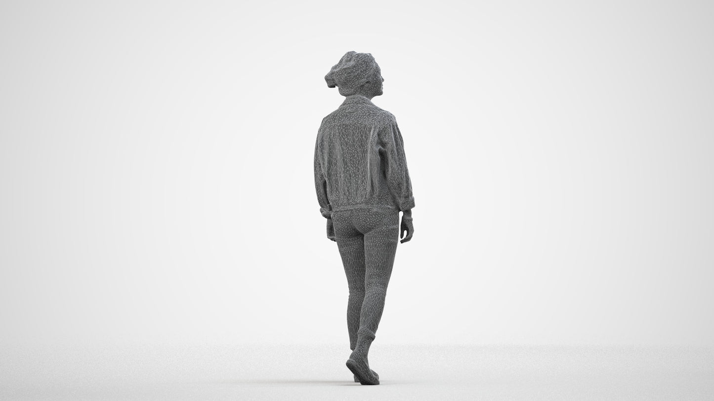 realistic 3D people woman casual walking, render-ready for V-Ray and Corona, FBX OBJ, wireframe side view