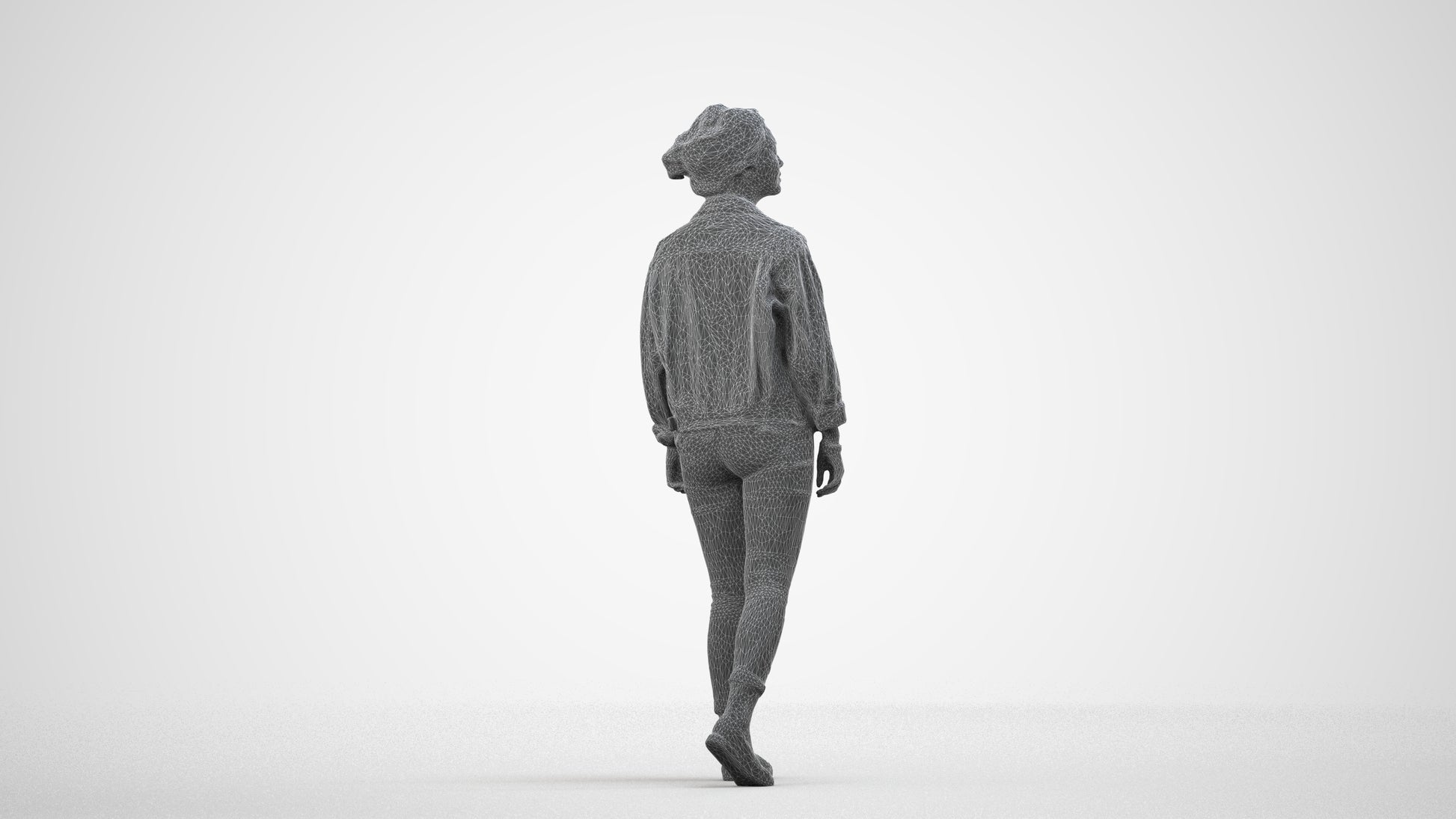 realistic 3D people woman casual walking, render-ready for V-Ray and Corona, FBX OBJ, wireframe side view