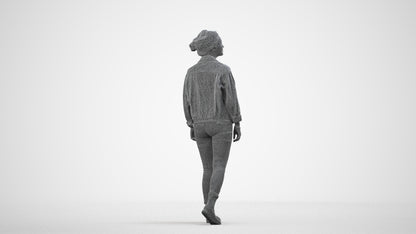 realistic 3D people woman casual walking, render-ready for V-Ray and Corona, FBX OBJ, wireframe side view