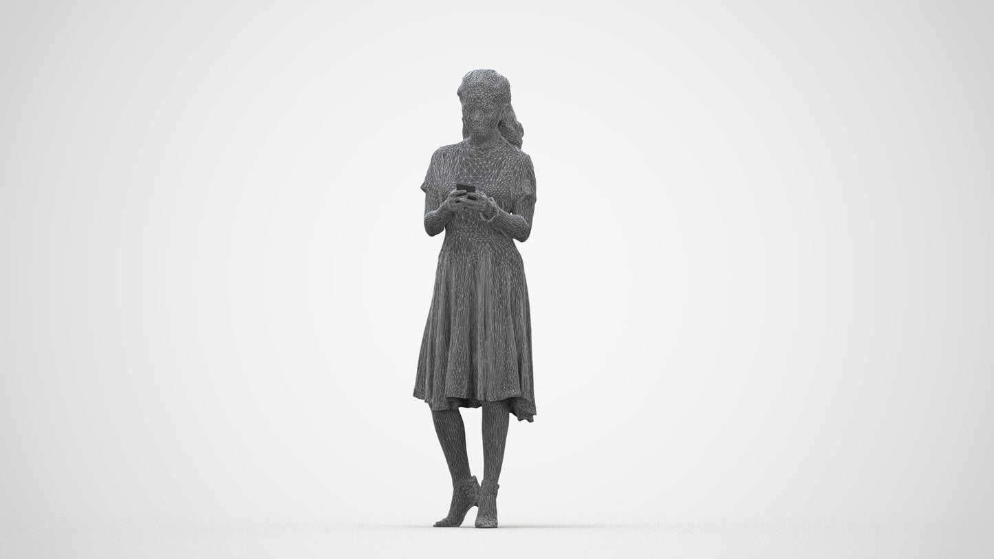 photogrammetry 3D woman casual standing, realistic human model archviz FBX, wireframe back view