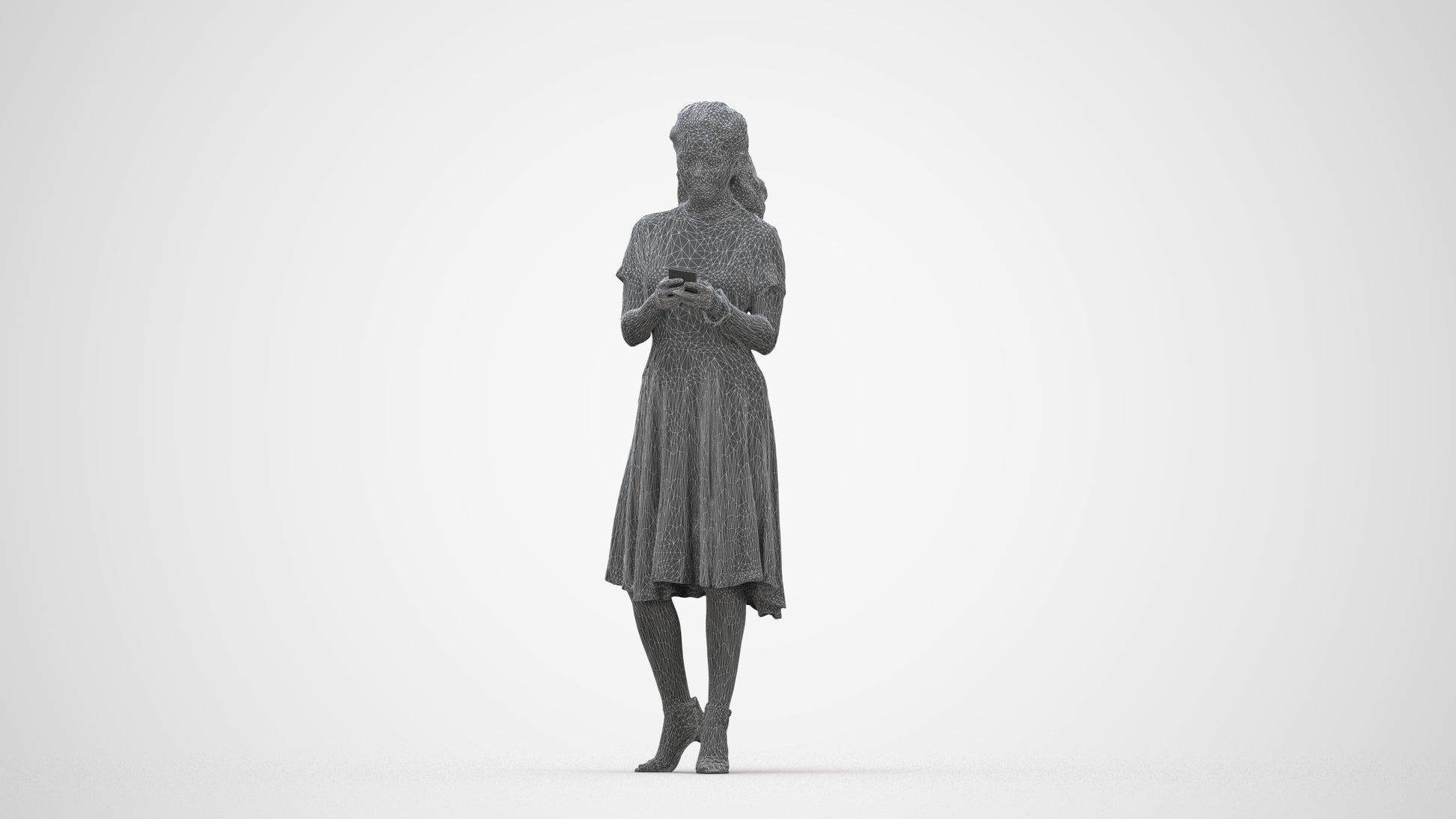 photogrammetry 3D woman casual standing, realistic human model archviz FBX, wireframe back view