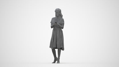 photogrammetry 3D woman casual standing, realistic human model archviz FBX, wireframe back view