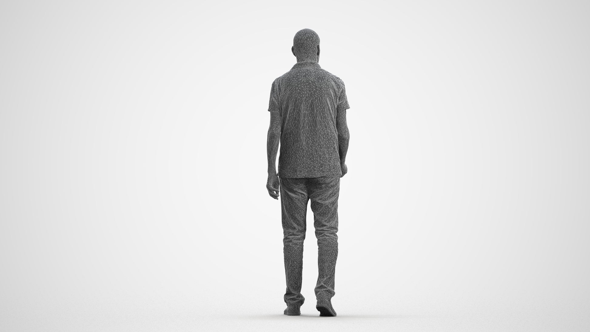 scanned 3D senior man casual walking, photogrammetry people for Enscape and V-Ray, wireframe front view