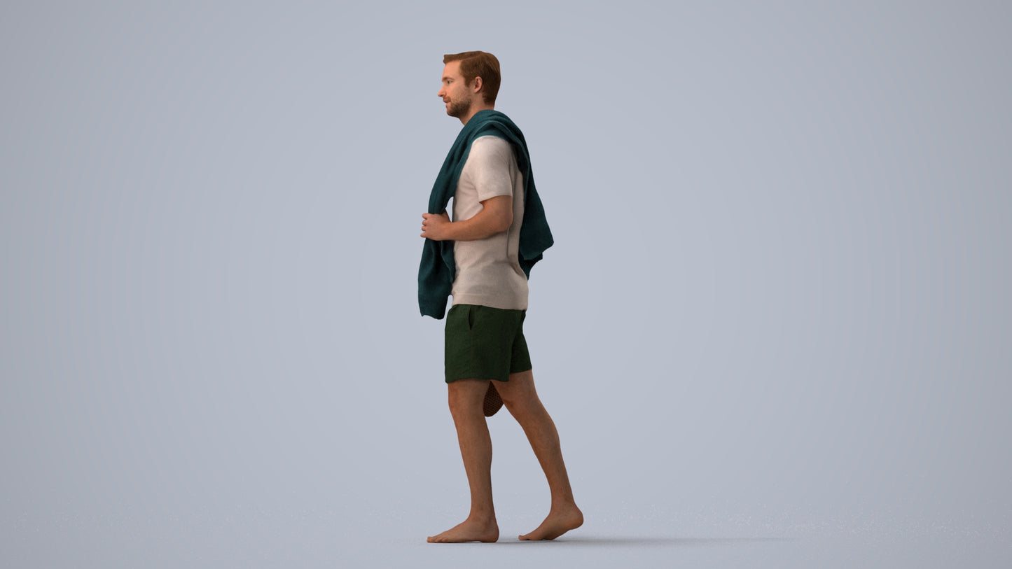 realistic 3D people man casual pool, render-ready for V-Ray and Corona, FBX OBJ, three-quarter view render