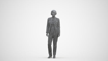 scanned 3D senior woman business standing, photogrammetry people for Enscape and V-Ray, three-quarter front view render