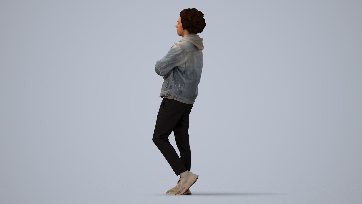 scanned 3D man casual standing, photogrammetry people for Enscape and V-Ray, three-quarter view render