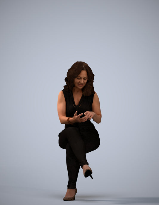 photogrammetry 3D woman casual sitting, realistic human model archviz FBX