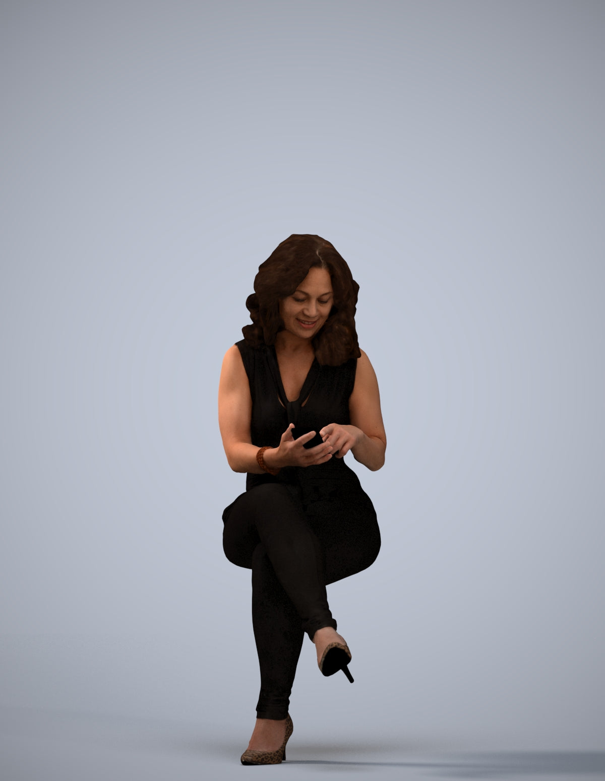 photogrammetry 3D woman casual sitting, realistic human model archviz FBX