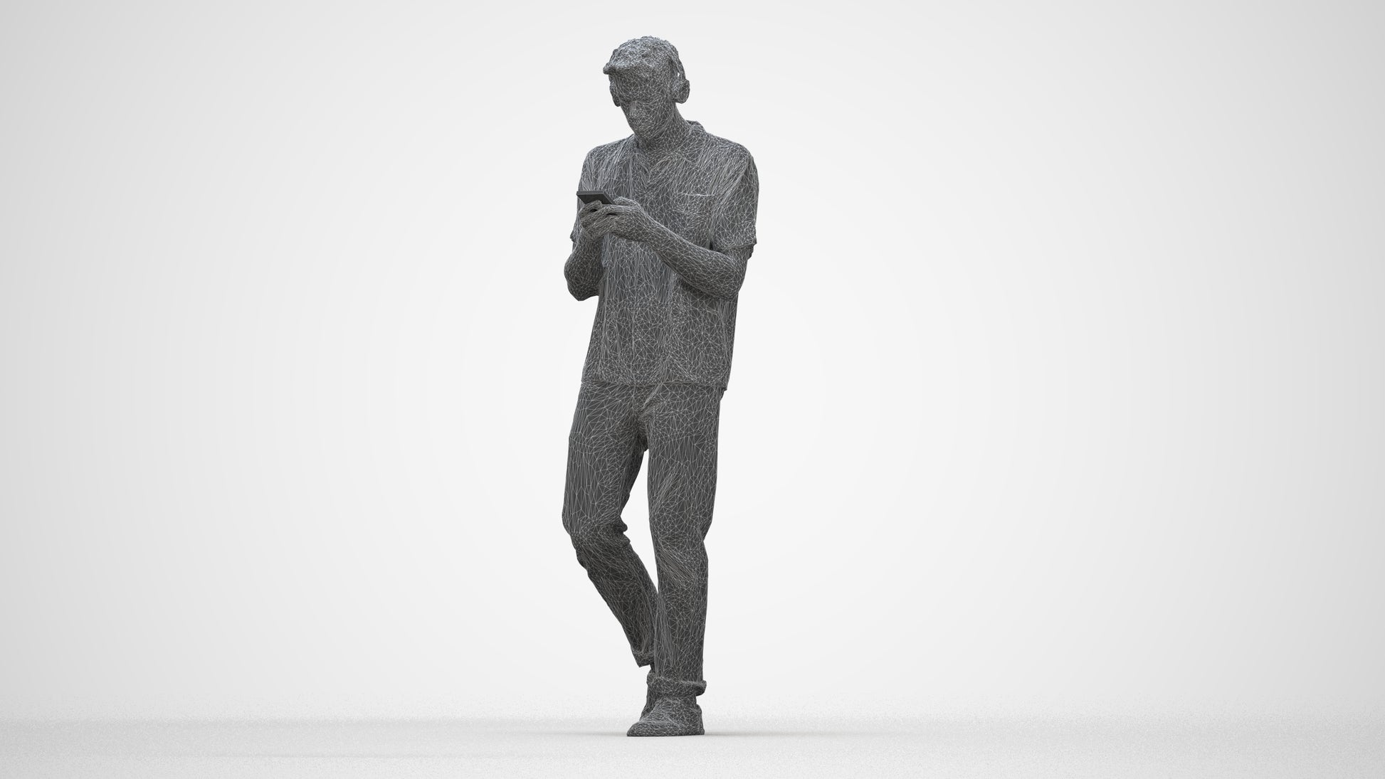 3D scanned man standing casual, photorealistic archviz people for Enscape and SketchUp, wireframe back view