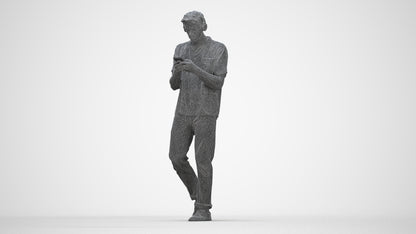 3D scanned man standing casual, photorealistic archviz people for Enscape and SketchUp, wireframe back view