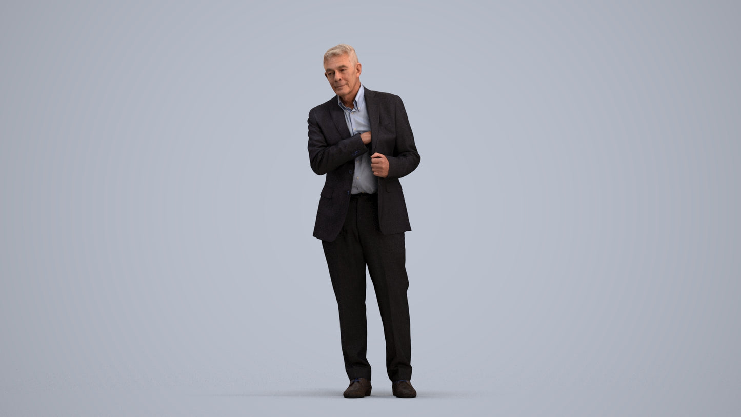 3D people model senior man business, scanned human for 3ds Max rendering, standing pose render