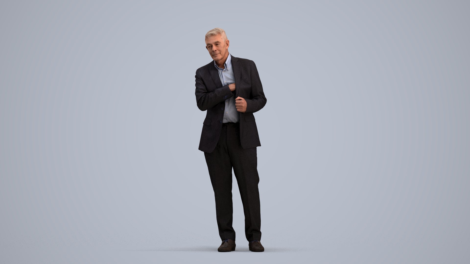3D people model senior man business, scanned human for 3ds Max rendering, standing pose render